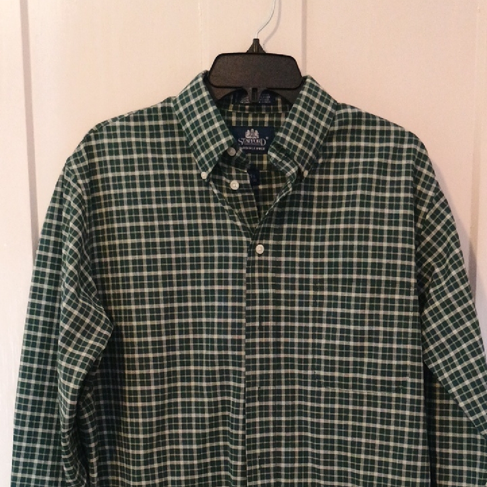 Stafford Green Plaid Casual Button Down Shirt